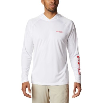 Columbia Hoodie Heren, PFG Terminal Tackle Wit Rood, 83EGLZMCY